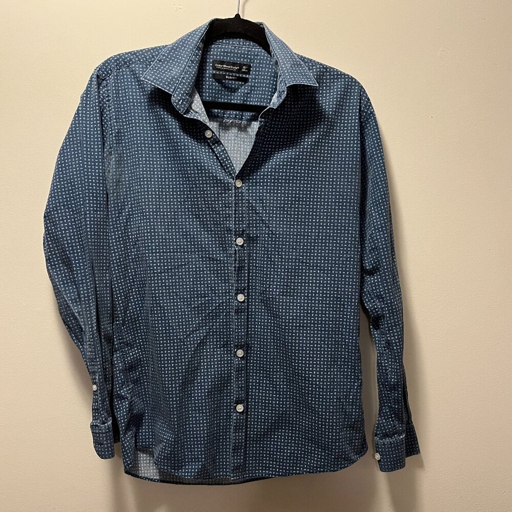 Men’s Cedar Wood State Slim Fit Retro Short Sleeve Button Down Shirt 15" S/M